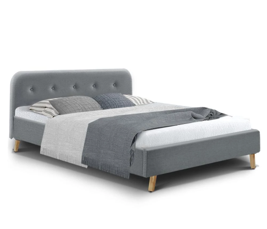 Artiss Double Full Size Bed Frame Base Fabric Wooden Grey POLA