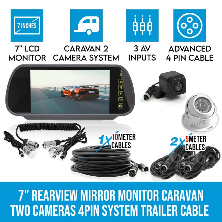 Elinz 7" Rearview Monitor Caravan 2 Reversing Camera 4PIN System Kit CCD Trailer cable Elinz 7" Rearview Monitor Caravan 2 Reversing Camera 4PIN System Kit CCD Trailer cable