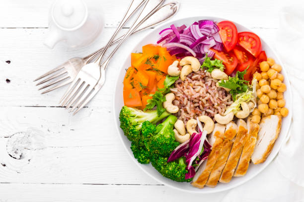 2 Chicken PlateChicken lettuce tomato onion and broccoli.