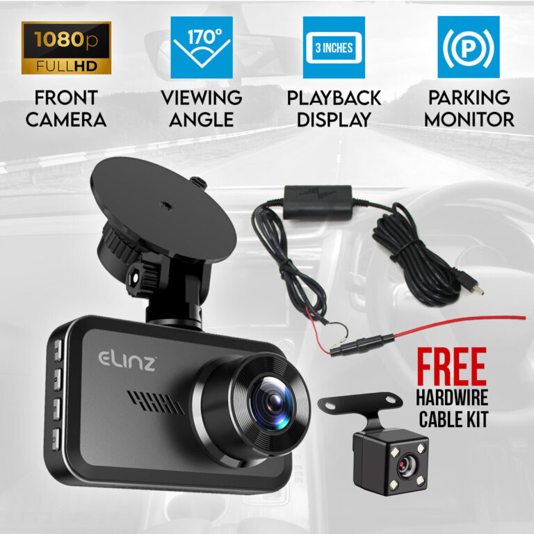 Elinz Car Dash Camera 3" HD 1080P FHD DVR Recorder Front Rear Dual Cam Hardwire Kit Elinz Car Dash Camera 3" HD 1080P FHD DVR Recorder Front Rear Dual Cam Hardwire Kit
