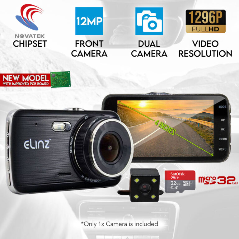 Elinz 4.0" LCD Dash Cam Dual Camera Reversing Car 1296P FHD DVR Video 32GB Elinz 4.0" LCD Dash Cam Dual Camera Reversing Car 1296P FHD DVR Video 32GB