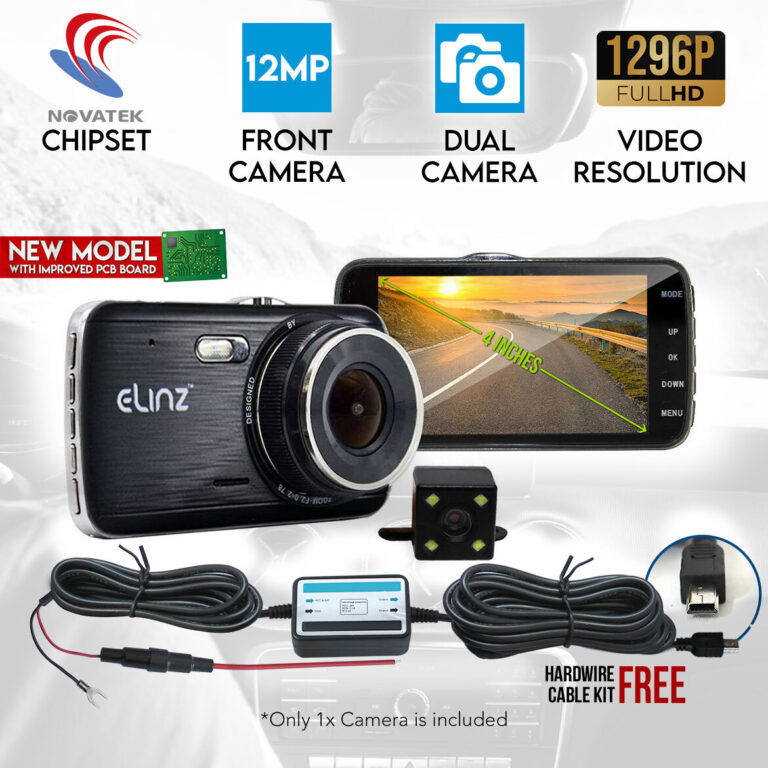 Elinz 4.0 LCD Dash Cam Dual Camera Reversing Recorder Car DVR Video FHD 1296P Hardwire Kit Elinz 4.0 LCD Dash Cam Dual Camera Reversing Recorder Car DVR Video FHD 1296P Hardwire Kit