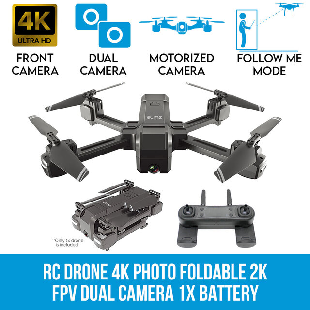 Elinz RC Drone 4K Photo Foldable 2K FPV Dual Camera 2.4Ghz WiFi Quadcopter Brush Motor 1080P 1x Battery Elinz RC Drone 4K Photo Foldable 2K FPV Dual Camera 2.4Ghz WiFi Quadcopter Brush Motor 1080P 1x Battery