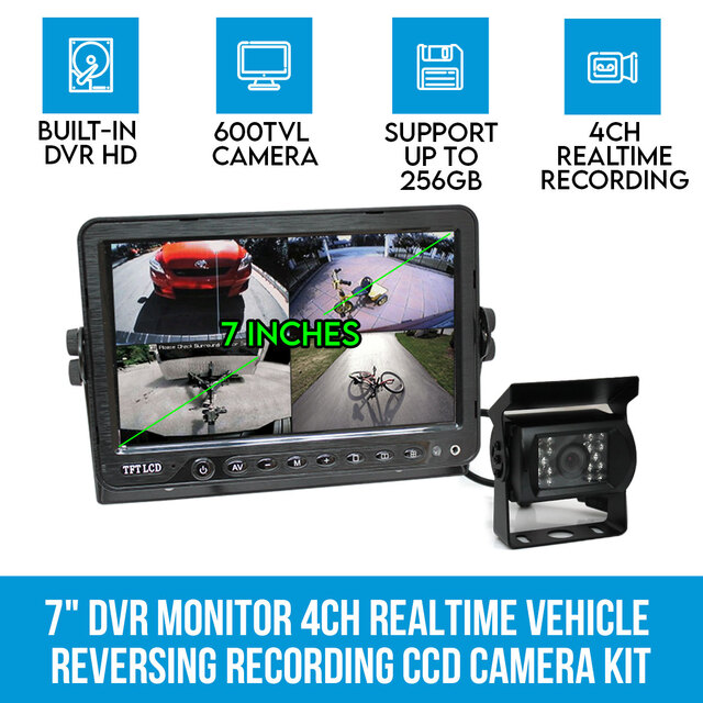 7" DVR Monitor 4CH Realtime Vehicle Reversing Recording CCD Camera Kit Truck Bus 7" DVR Monitor 4CH Realtime Vehicle Reversing Recording CCD Camera Kit Truck Bus