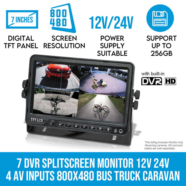 Elinz 7" DVR Splitscreen Monitor 12V 24V 4 AV Inputs 800x480 Bus Truck Caravan Elinz 7" DVR Splitscreen Monitor 12V 24V 4 AV Inputs 800x480 Bus Truck Caravan