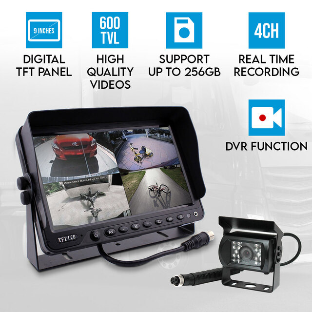 9" DVR Monitor 4CH Realtime Vehicle Reversing Recording CCD Camera Kit Truck Bus 9" DVR Monitor 4CH Realtime Vehicle Reversing Recording CCD Camera Kit Truck Bus