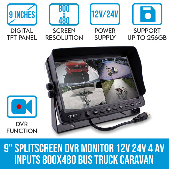 Elinz 9" Splitscreen DVR Monitor 12V 24V 4 AV Inputs 800x480 Bus Truck Caravan Elinz 9" Splitscreen DVR Monitor 12V 24V 4 AV Inputs 800x480 Bus Truck Caravan