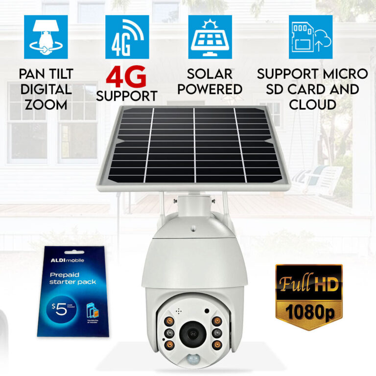 Elinz Wireless Solar Security 4G IP 1080P PTZ Camera CCTV Waterproof Built-in Battery ALDI Sim Elinz Wireless Solar Security 4G IP 1080P PTZ Camera CCTV Waterproof Built-in Battery ALDI Sim