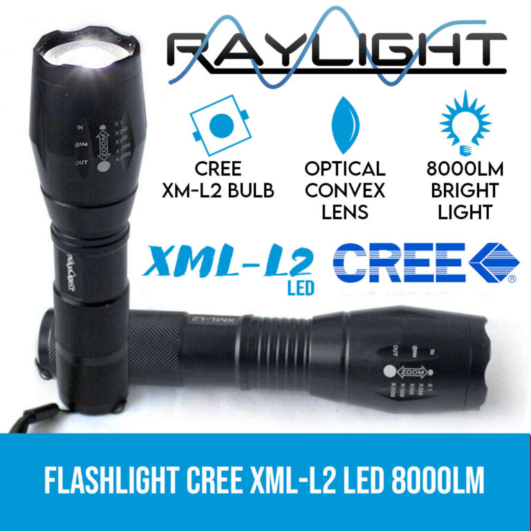 Raylight 2x Flashlight LED CREE XML-L2 8000LM Rechargeable 4x 18650 Battery Waterproof Raylight 2x Flashlight LED CREE XML-L2 8000LM Rechargeable 4x 18650 Battery Waterproof