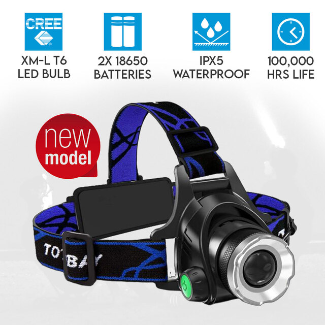 Raylight Headlamp Headlight LED Torch CREE XM-L T6 Zoomable Rechargeable 2x 2000mAh 18650 Batteries Raylight Headlamp Headlight LED Torch CREE XM-L T6 Zoomable Rechargeable 2x 2000mAh 18650 Batteries