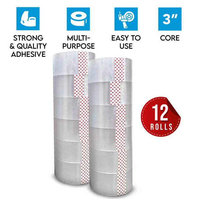 Big Packing Tape 50mm x 50M 50µ Micron 3" Core Quality Sealing Adhesive Clear Packaging 12 Rolls Big Packing Tape 50mm x 50M 50µ Micron 3" Core Quality Sealing Adhesive Clear Packaging 12 Rolls