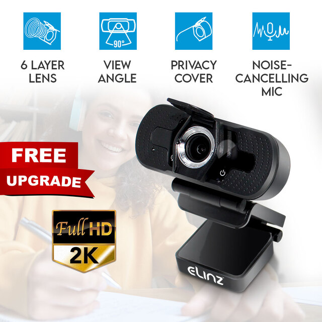 Elinz 2K Webcam Full HD 4MP 1440P Laptop Desktop PC Digital Web Camera Mic Privacy Cover Elinz 2K Webcam Full HD 4MP 1440P Laptop Desktop PC Digital Web Camera Mic Privacy Cover