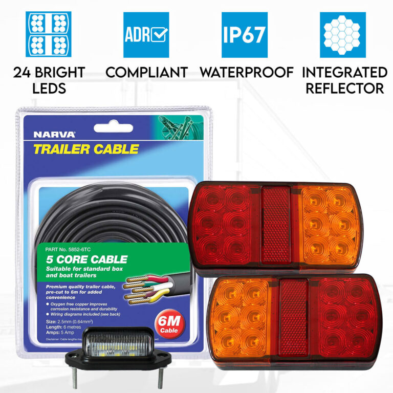 2x LED Tail Lights Stop Turn Indicator Number Plate Light 12V Trailer Caravan 6M Narva 5 Core Trailer Cable 2x LED Tail Lights Stop Turn Indicator Number Plate Light 12V Trailer Caravan 6M Narva 5 Core Trailer Cable