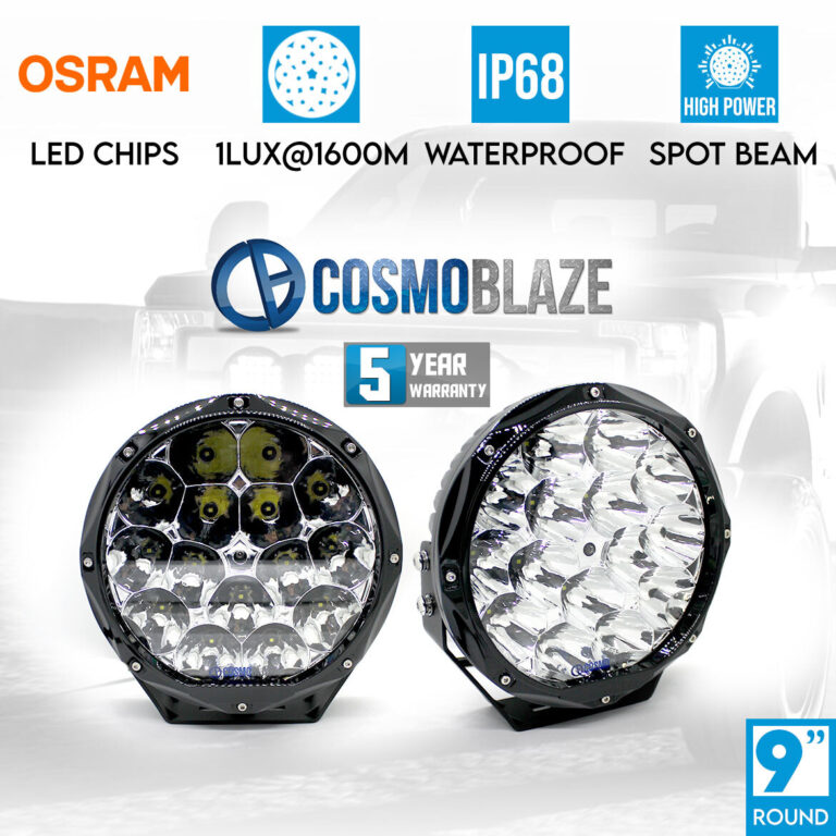 Cosmoblaze 9" Driving Lights Genuine Osram LED Pair Round Spot 1LUX 1600M 4x4 Truck Off Road SUV IP68 Waterproof Cosmoblaze 9" Driving Lights Genuine Osram LED Pair Round Spot 1LUX 1600M 4x4 Truck Off Road SUV IP68 Waterproof