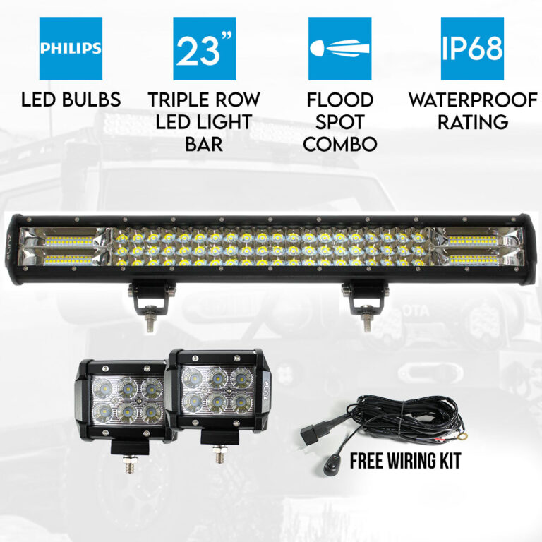 Elinz 23" LED Light Bar 3 Rows Philips bundle 2x 18W 4 inch CREE Driving Worklight Elinz 23" LED Light Bar 3 Rows Philips bundle 2x 18W 4 inch CREE Driving Worklight