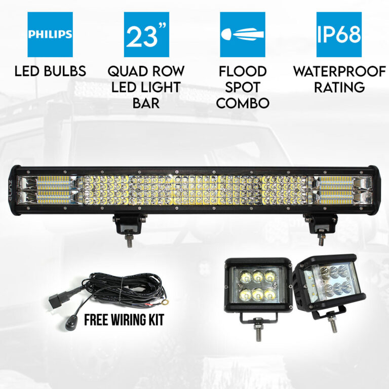 Elinz 23" LED Light Bar Philips 4 Rows Bundle 2x 60W Driving WorkLight Flood Spot Beam Elinz 23" LED Light Bar Philips 4 Rows Bundle 2x 60W Driving WorkLight Flood Spot Beam