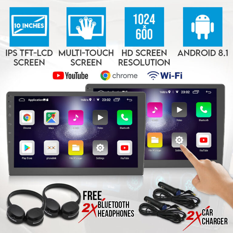 Elinz 2x 10.1" Android Active Car Headrest Monitor 1080P HD WiFi Touch Screen Digital Airplay Miracast No DVD Player Elinz 2x 10.1" Android Active Car Headrest Monitor 1080P HD WiFi Touch Screen Digital Airplay Miracast No DVD Player