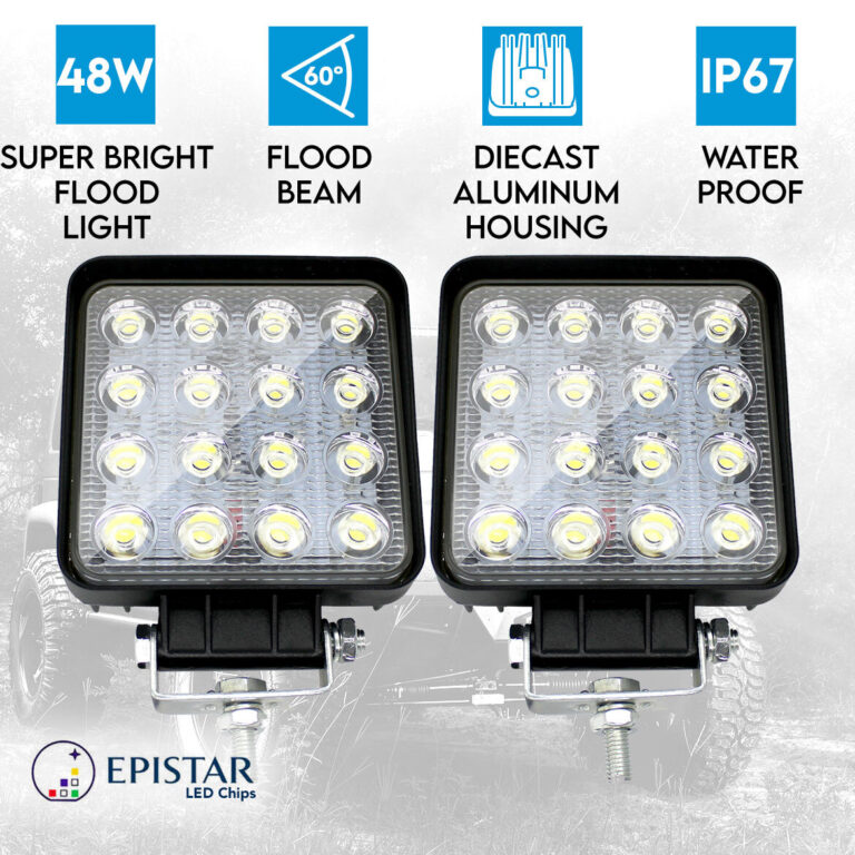 Elinz 2x 4" LED Work Light Square 60° Flood Lamp 96W IP67 Offroad Tractor 12V 24V Elinz 2x 4" LED Work Light Square 60° Flood Lamp 96W IP67 Offroad Tractor 12V 24V