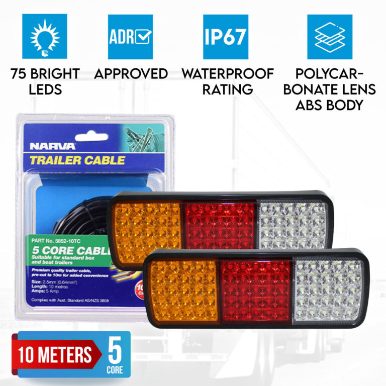Elinz 2x LED Tail Lights Stop Reverse Turn Indicator 12V Caravan Truck 10M Narva 5 Core Trailer Cable Elinz 2x LED Tail Lights Stop Reverse Turn Indicator 12V Caravan Truck 10M Narva 5 Core Trailer Cable
