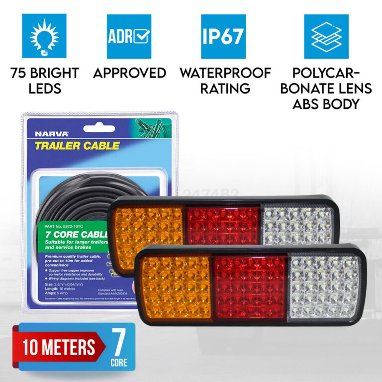 Elinz 2x LED Tail Lights Stop Reverse Turn Indicator 12V Caravan Truck 10M Narva 7 Core Trailer Cable Elinz 2x LED Tail Lights Stop Reverse Turn Indicator 12V Caravan Truck 10M Narva 7 Core Trailer Cable