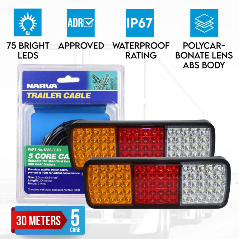 Elinz 2x LED Tail Lights Stop Reverse Turn Indicator 12V Caravan Truck 30M Narva 5 Core Trailer Cable Elinz 2x LED Tail Lights Stop Reverse Turn Indicator 12V Caravan Truck 30M Narva 5 Core Trailer Cable