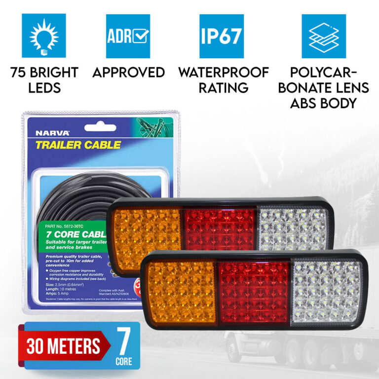 Elinz 2x LED Tail Lights Stop Reverse Turn Indicator 12V Caravan Truck 30M Narva 7 Core Trailer Cable Elinz 2x LED Tail Lights Stop Reverse Turn Indicator 12V Caravan Truck 30M Narva 7 Core Trailer Cable
