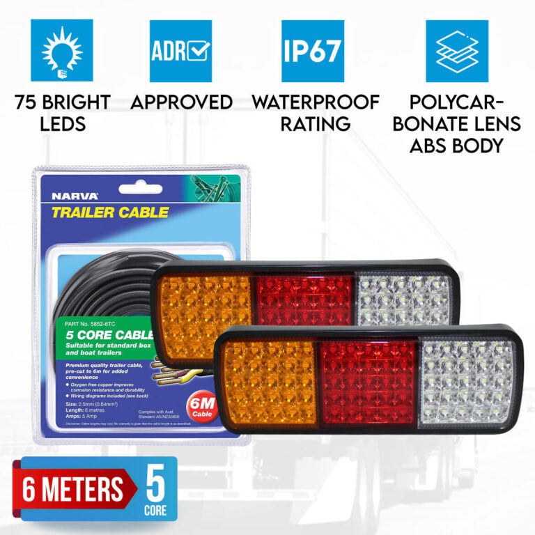 Elinz 2x LED Tail Lights Stop Reverse Turn Indicator 12V Trailer Caravan Truck 6M Narva 5 Core Trailer Cable Elinz 2x LED Tail Lights Stop Reverse Turn Indicator 12V Trailer Caravan Truck 6M Narva 5 Core Trailer Cable