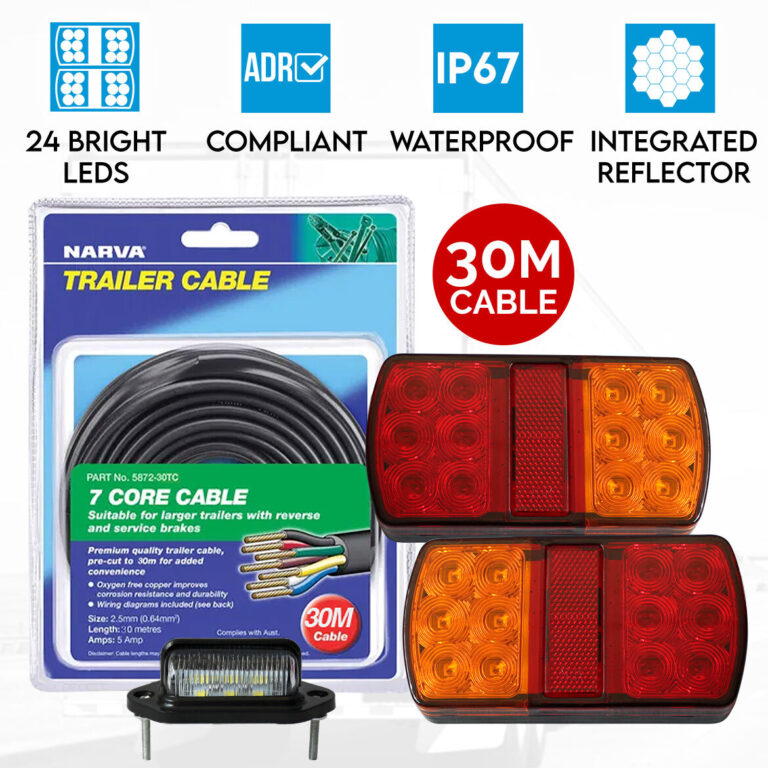 Elinz 2x LED Tail Lights Stop Turn Indicator Number Plate Light 12V Trailer Caravan 30M Narva 7 Core Trailer Cable Elinz 2x LED Tail Lights Stop Turn Indicator Number Plate Light 12V Trailer Caravan 30M Narva 7 Core Trailer Cable