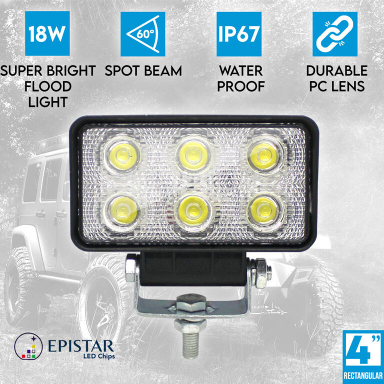 Elinz 4" 18W LED Work Light Rectangular 60° Flood Lamp Fog IP67 Offroad Jeep 12V 24V Elinz 4" 18W LED Work Light Rectangular 60° Flood Lamp Fog IP67 Offroad Jeep 12V 24V