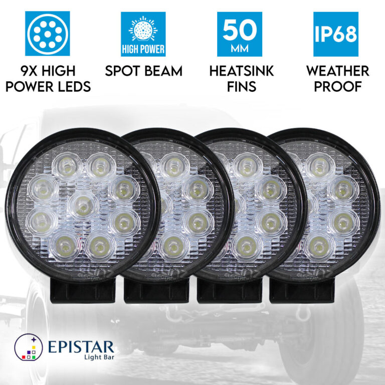 Elinz 4x 27w Driving Light Epistar LED Round Spot Worklight 12V 24V Offroad Truck 4WD 4X4 IP68~30000hrs lifespan~PMMA co Elinz 4x 27w Driving Light Epistar LED Round Spot Worklight 12V 24V Offroad Truck 4WD 4X4 IP68~30000hrs lifespan~PMMA co