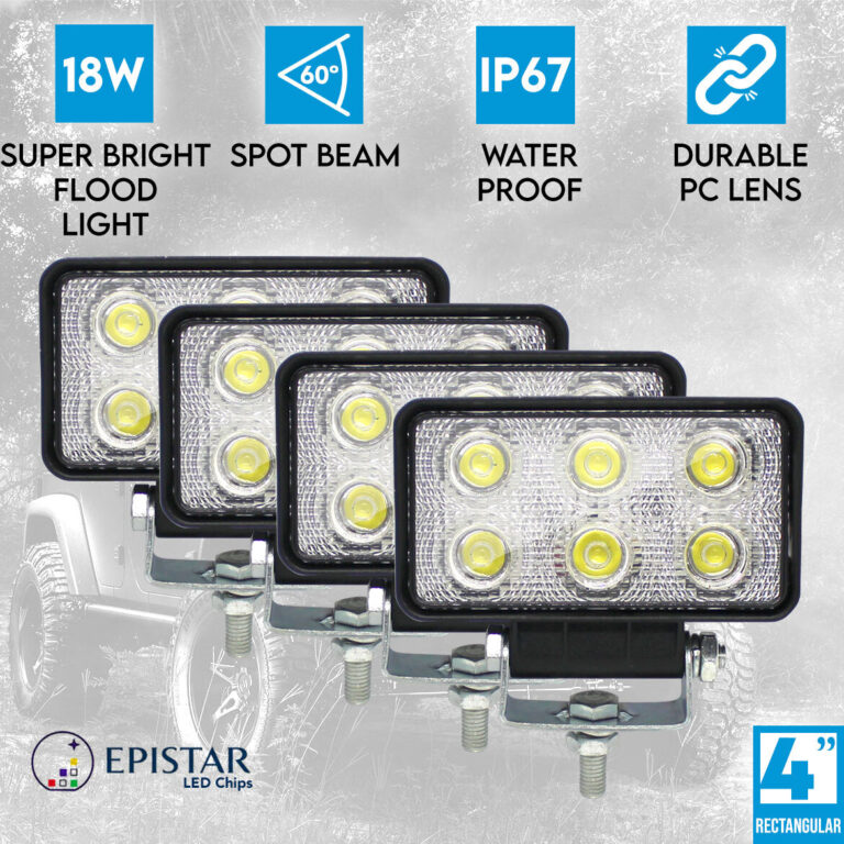 Elinz 4x 4" LED Work Light 72W Rectangular Flood Lamp 60° Fog IP67 Offroad 12V 24V Elinz 4x 4" LED Work Light 72W Rectangular Flood Lamp 60° Fog IP67 Offroad 12V 24V