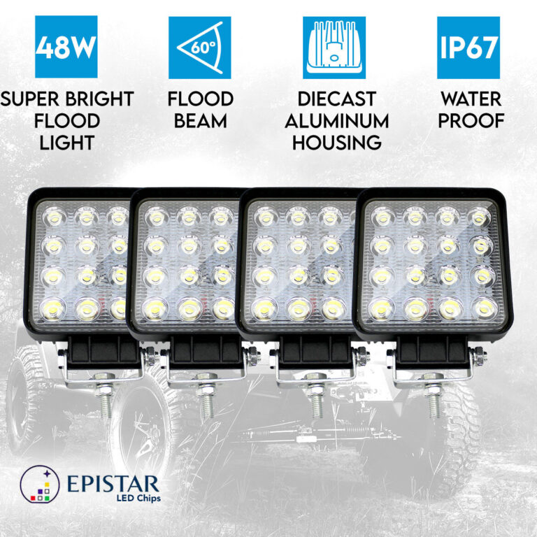 Elinz 4x 4" LED Work Light Square Flood Lamp 60° IP67 Offroad Tractor Jeep 12V 24V Elinz 4x 4" LED Work Light Square Flood Lamp 60° IP67 Offroad Tractor Jeep 12V 24V