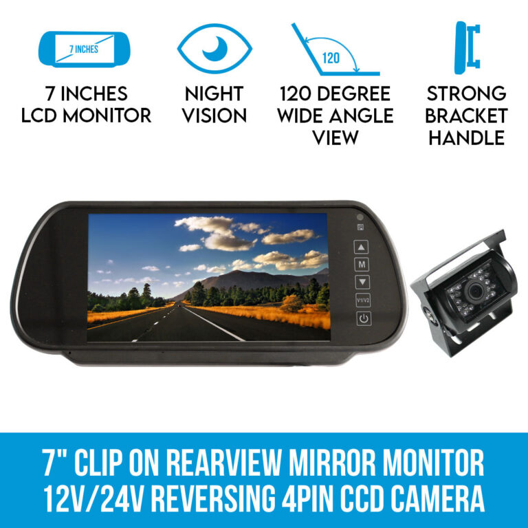 Elinz 7" Clip on Rearview Mirror Monitor 12V/24V Reversing 4PIN CCD Camera Car Caravan Elinz 7" Clip on Rearview Mirror Monitor 12V/24V Reversing 4PIN CCD Camera Car Caravan
