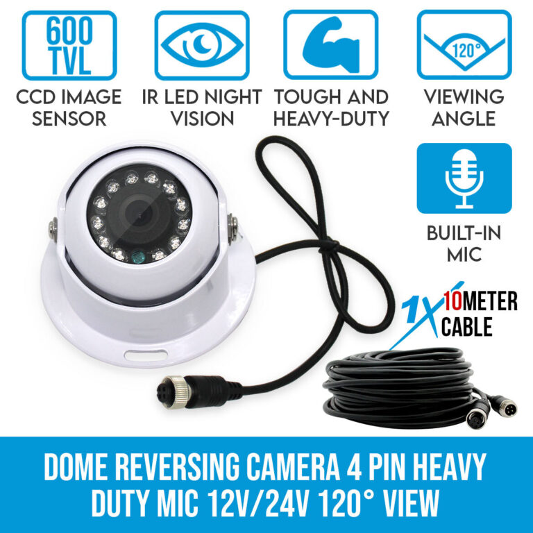 Elinz Dome Reversing Camera 4 PIN Heavy Duty Mic CCD IR Colour 12V/24V Car Truck Caravan 120° View Elinz Dome Reversing Camera 4 PIN Heavy Duty Mic CCD IR Colour 12V/24V Car Truck Caravan 120° View