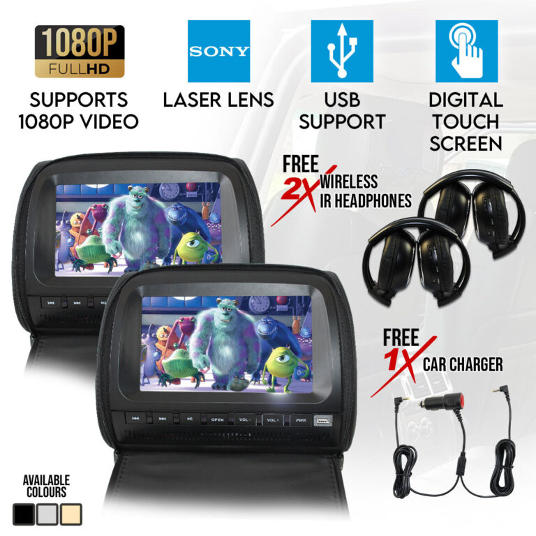 2x 9" Touch Screen Car Headrest DVD Player Monitor Pillow Games 1080P USB Sony Lens 2x 9" Touch Screen Car Headrest DVD Player Monitor Pillow Games 1080P USB Sony Lens