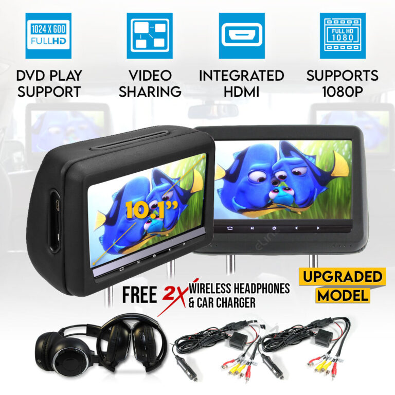 Elinz Headrest 2x 10.1" HD Car Monitor Pillow HDMI 1080P DVD Player 1024x600 IR FM SD USB 9" Elinz Headrest 2x 10.1" HD Car Monitor Pillow HDMI 1080P DVD Player 1024x600 IR FM SD USB 9"
