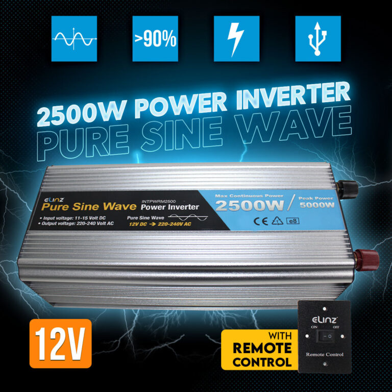 Elinz Pure Sine Wave Power Inverter 2500W/5000W 12V-240V AUS Plug Remote Control Elinz Pure Sine Wave Power Inverter 2500W/5000W 12V-240V AUS Plug Remote Control