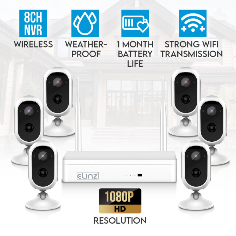 Elinz Wireless Home Battery Security 1080P HD WiFi 6x Camera CCTV System 8CH NVR Indoor Outdoor NO HDD Elinz Wireless Home Battery Security 1080P HD WiFi 6x Camera CCTV System 8CH NVR Indoor Outdoor NO HDD