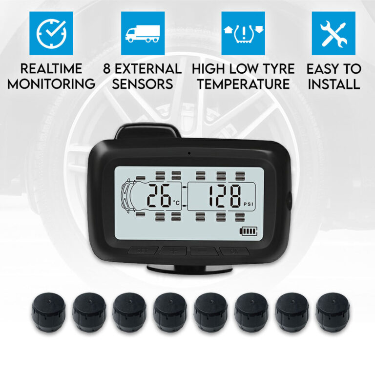 Elinz Wireless TPMS Tire Tyre Pressure Monitoring System 8x External Sensors Caravan Elinz Wireless TPMS Tire Tyre Pressure Monitoring System 8x External Sensors Caravan