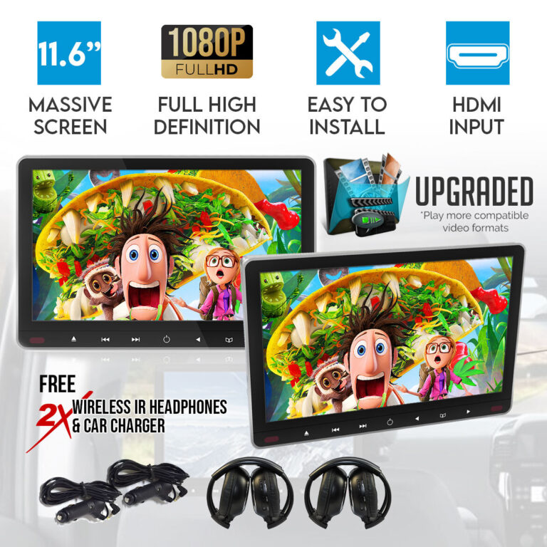 Elinz 2x 11.6 Inches Active Car Headrest DVD Player HDMI GAME 1920*1080P IR FM SD USB 9 Inches Elinz 2x 11.6 Inches Active Car Headrest DVD Player HDMI GAME 1920*1080P IR FM SD USB 9 Inches