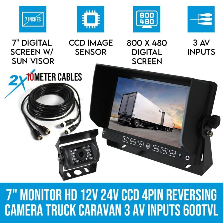Elinz 7" Monitor HD 12V 24V CCD 4PIN Reversing Camera Truck Caravan 3 AV inputs 600TVL Elinz 7" Monitor HD 12V 24V CCD 4PIN Reversing Camera Truck Caravan 3 AV inputs 600TVL